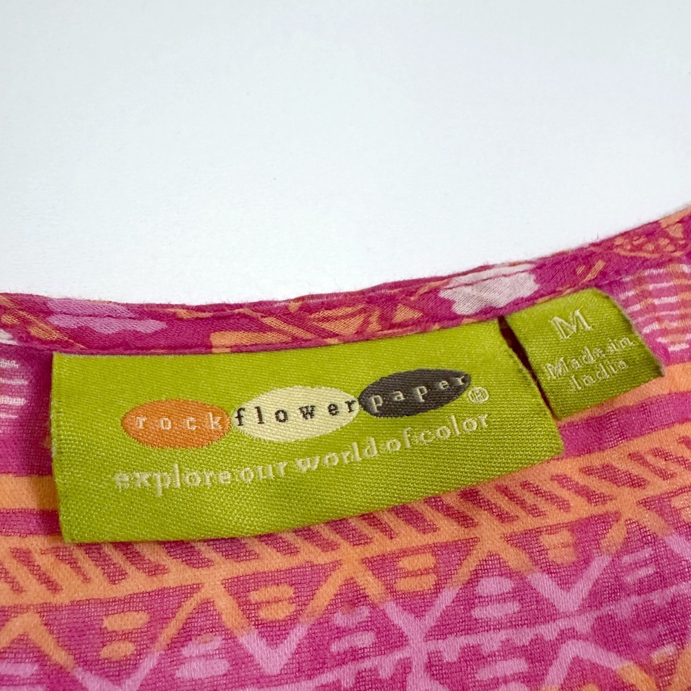 Rockflowerpaper Tunic Women Size M Pink Orange Tribal Print Cotton Tassel Boho - Picture 5 of 7